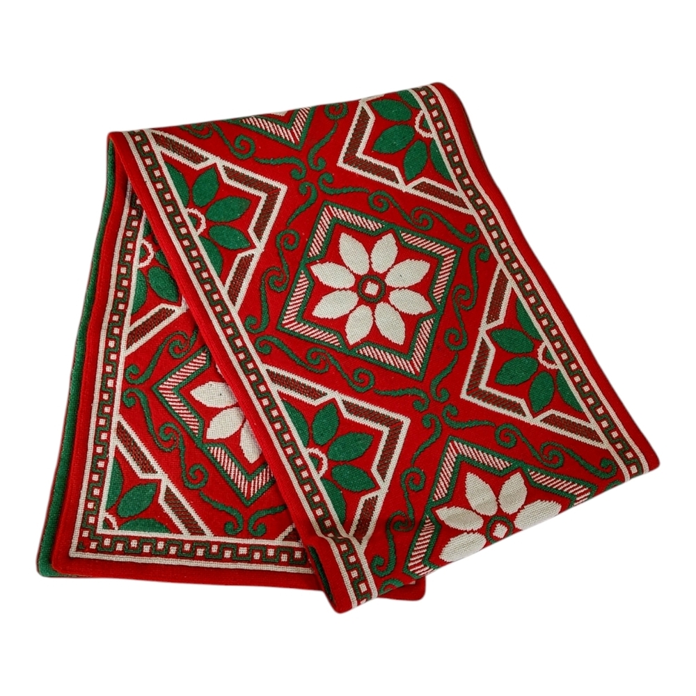 Red Green Reversible Wool Table Runner Bari, Italy 15" x 86"
